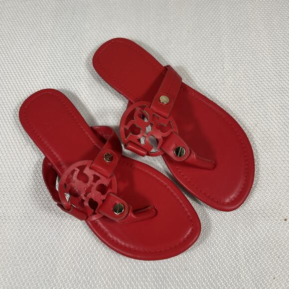TORY BURCH MILLER logo sandal POPPY ORANGE Red Sz 8 / 38 - Picture 1 of 9